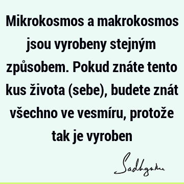 Mikrokosmos a makrokosmos jsou vyrobeny stejným způsobem. Pokud znáte tento kus života (sebe), budete znát všechno ve vesmíru, protože tak je