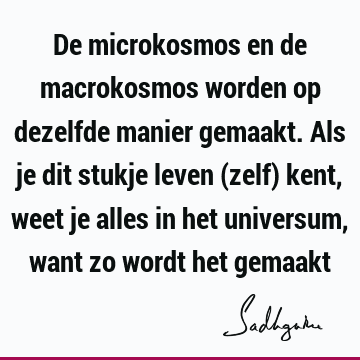 De microkosmos en de macrokosmos worden op dezelfde manier gemaakt. Als je dit stukje leven (zelf) kent, weet je alles in het universum, want zo wordt het