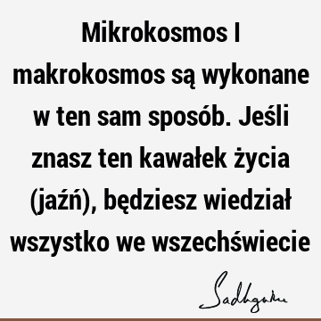 Mikrokosmos i makrokosmos są wykonane w ten sam sposób. Jeśli znasz ten kawałek życia (jaźń), będziesz wiedział wszystko we wszechś