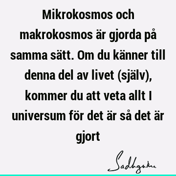 Mikrokosmos och makrokosmos är gjorda på samma sätt. Om du känner till denna del av livet (själv), kommer du att veta allt i universum för det är så det är