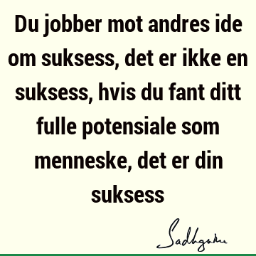 Du jobber mot andres ide om suksess, det er ikke en suksess, hvis du fant ditt fulle potensiale som menneske, det er din