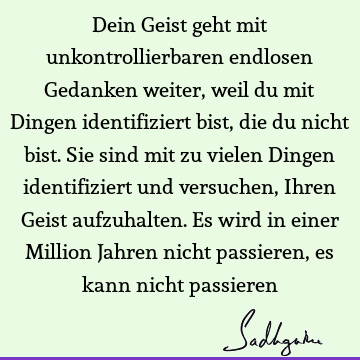 Dein Geist geht mit unkontrollierbaren endlosen Gedanken weiter, weil du mit Dingen identifiziert bist, die du nicht bist. Sie sind mit zu vielen Dingen