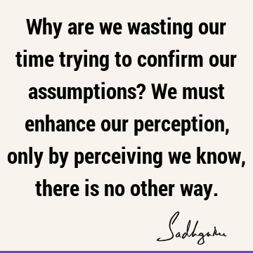 Why are we wasting our time trying to confirm our assumptions? We must enhance our perception, only by perceiving we know, there is no other