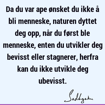 Da du var ape ønsket du ikke å bli menneske, naturen dyttet deg opp, når du først ble menneske, enten du utvikler deg bevisst eller stagnerer, herfra kan du