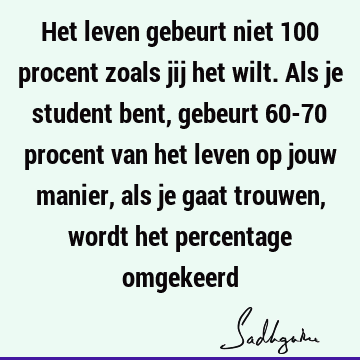 Het leven gebeurt niet 100 procent zoals jij het wilt.Als je student bent, gebeurt 60-70 procent van het leven op jouw manier, als je gaat trouwen, wordt het