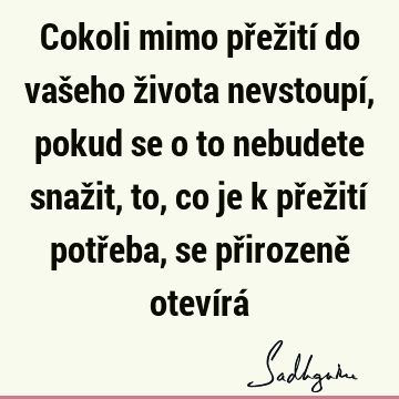 Cokoli mimo přežití do vašeho života nevstoupí, pokud se o to nebudete snažit, to, co je k přežití potřeba, se přirozeně otevírá