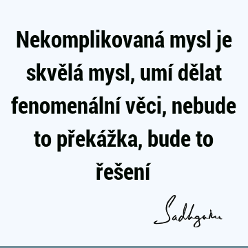 Nekomplikovaná mysl je skvělá mysl, umí dělat fenomenální věci, nebude to překážka, bude to řešení