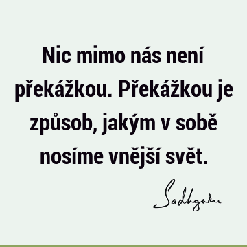 Nic mimo nás není překážkou. Překážkou je způsob, jakým v sobě nosíme vnější svě