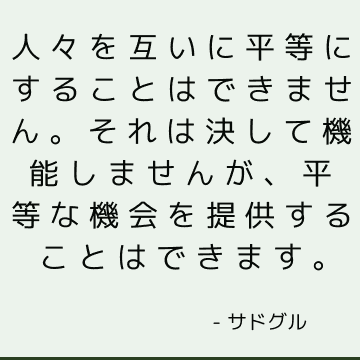 人々を互いに平等にすることはできません。それは決して機能しませんが、平等な機会を提供することはできます。