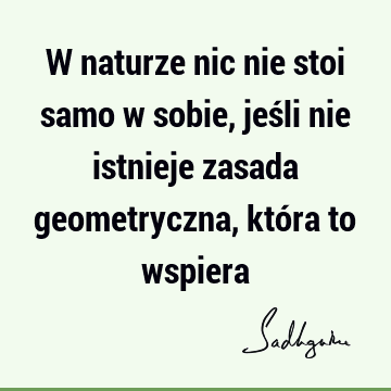 W naturze nic nie stoi samo w sobie, jeśli nie istnieje zasada geometryczna, która to