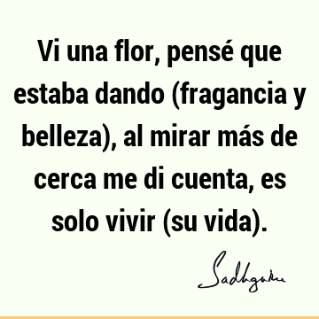 Vi una flor, pensé que estaba dando (fragancia y belleza), al mirar más de cerca me di cuenta, es solo vivir (su vida)