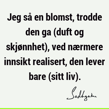 Jeg så en blomst, trodde den ga (duft og skjønnhet), ved nærmere innsikt realisert, den lever bare (sitt liv)