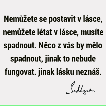 Nemůžete se postavit v lásce, nemůžete létat v lásce, musíte spadnout. Něco z vás by mělo spadnout, jinak to nebude fungovat. jinak lásku neznáš