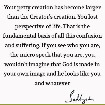 Your petty creation has become larger than the Creator’s creation. You lost perspective of life. That is the fundamental basis of all this confusion and