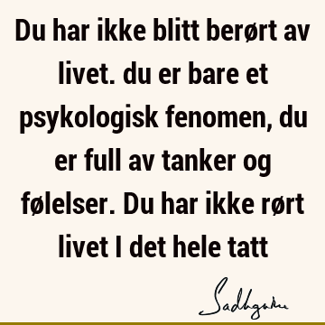 Du har ikke blitt berørt av livet. du er bare et psykologisk fenomen, du er full av tanker og følelser. Du har ikke rørt livet i det hele