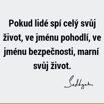 Pokud lidé spí celý svůj život, ve jménu pohodlí, ve jménu bezpečnosti, marní svůj ž