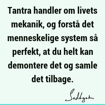 Tantra handler om livets mekanik, og forstå det menneskelige system så perfekt, at du helt kan demontere det og samle det