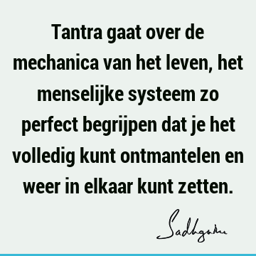 Tantra gaat over de mechanica van het leven, het menselijke systeem zo perfect begrijpen dat je het volledig kunt ontmantelen en weer in elkaar kunt