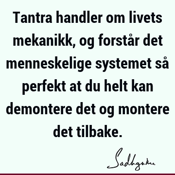 Tantra handler om livets mekanikk, og forstår det menneskelige systemet så perfekt at du helt kan demontere det og montere det