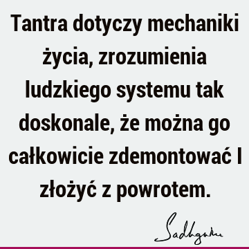 Tantra dotyczy mechaniki życia, zrozumienia ludzkiego systemu tak doskonale, że można go całkowicie zdemontować i złożyć z