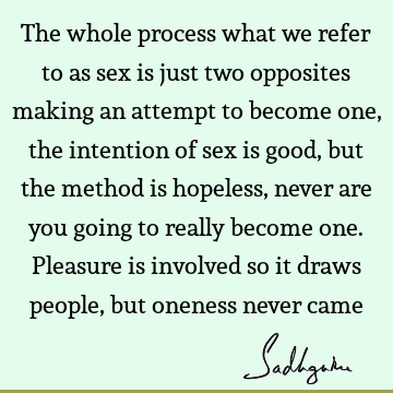 The whole process what we refer to as sex is just two opposites making an attempt to become one, the intention of sex is good, but the method is hopeless,