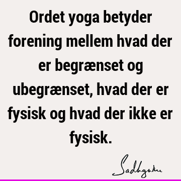 Ordet yoga betyder forening mellem hvad der er begrænset og ubegrænset, hvad der er fysisk og hvad der ikke er