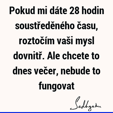 Pokud mi dáte 28 hodin soustředěného času, roztočím vaši mysl dovnitř. Ale chcete to dnes večer, nebude to