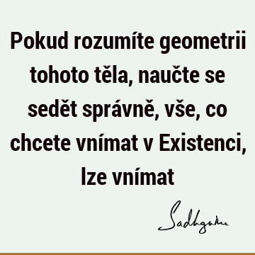 Pokud rozumíte geometrii tohoto těla, naučte se sedět správně, vše, co chcete vnímat v Existenci, lze vní