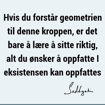 Hvis du forstår geometrien til denne kroppen, er det bare å lære å sitte riktig, alt du ønsker å oppfatte i eksistensen kan