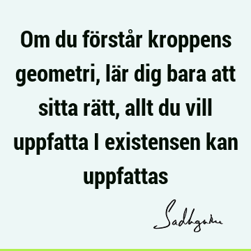 Om du förstår kroppens geometri, lär dig bara att sitta rätt, allt du vill uppfatta i existensen kan