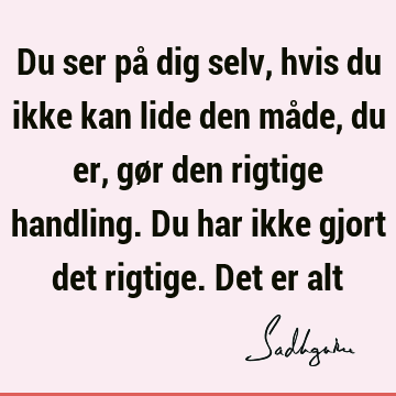 Du ser på dig selv, hvis du ikke kan lide den måde, du er, gør den rigtige handling. Du har ikke gjort det rigtige. Det er