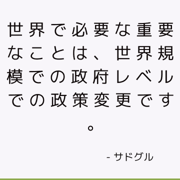 世界で必要な重要なことは、世界規模での政府レベルでの政策変更です。