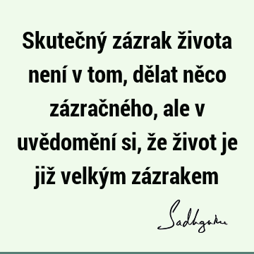 Skutečný zázrak života není v tom, dělat něco zázračného, ale v uvědomění si, že život je již velkým zá