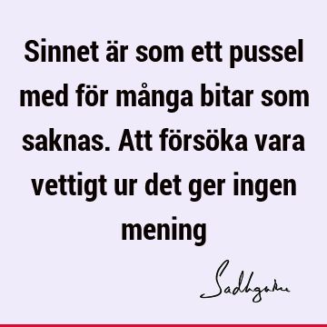 Sinnet är som ett pussel med för många bitar som saknas. Att försöka vara vettigt ur det ger ingen