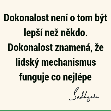 Dokonalost není o tom být lepší než někdo. Dokonalost znamená, že lidský mechanismus funguje co nejlé