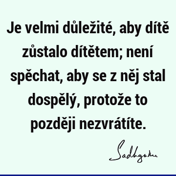 Je velmi důležité, aby dítě zůstalo dítětem; není spěchat, aby se z něj stal dospělý, protože to později nezvrátí