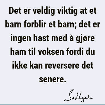 Det er veldig viktig at et barn forblir et barn; det er ingen hast med å gjøre ham til voksen fordi du ikke kan reversere det