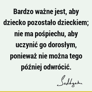 Bardzo ważne jest, aby dziecko pozostało dzieckiem; nie ma pośpiechu, aby uczynić go dorosłym, ponieważ nie można tego później odwrócić