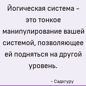 Йогическая система - это тонкое манипулирование вашей системой, позволяющее ей подняться на другой уровень
