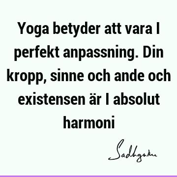 Yoga betyder att vara i perfekt anpassning. Din kropp, sinne och ande och existensen är i absolut