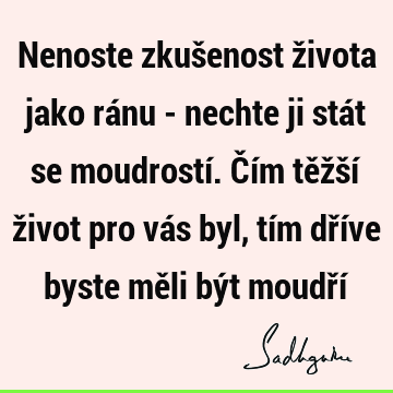 Nenoste zkušenost života jako ránu - nechte ji stát se moudrostí. Čím těžší život pro vás byl, tím dříve byste měli být moudří