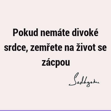 Pokud nemáte divoké srdce, zemřete na život se zá