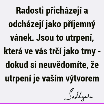 Radosti přicházejí a odcházejí jako příjemný vánek. Jsou to utrpení, která ve vás trčí jako trny - dokud si neuvědomíte, že utrpení je vaším vý