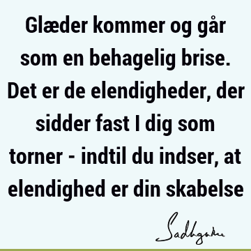 Glæder kommer og går som en behagelig brise. Det er de elendigheder, der sidder fast i dig som torner - indtil du indser, at elendighed er din