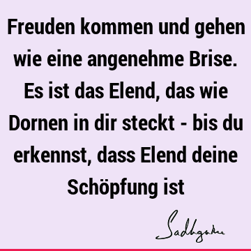 Freuden kommen und gehen wie eine angenehme Brise. Es ist das Elend, das wie Dornen in dir steckt - bis du erkennst, dass Elend deine Schöpfung