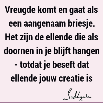 Vreugde komt en gaat als een aangenaam briesje. Het zijn de ellende die als doornen in je blijft hangen - totdat je beseft dat ellende jouw creatie