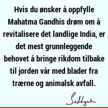 Hvis du ønsker å oppfylle Mahatma Gandhis drøm om å revitalisere det landlige India, er det mest grunnleggende behovet å bringe rikdom tilbake til jorden vår