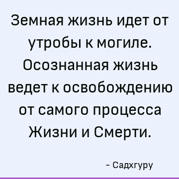 Земная жизнь идет от утробы к могиле. Осознанная жизнь ведет к освобождению от самого процесса Жизни и Смерти