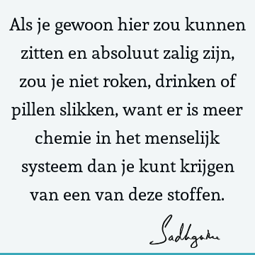 Als je gewoon hier zou kunnen zitten en absoluut zalig zijn, zou je niet roken, drinken of pillen slikken, want er is meer chemie in het menselijk systeem dan