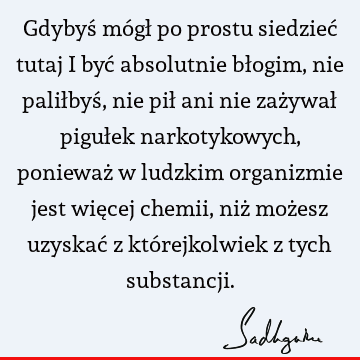 Gdybyś mógł po prostu siedzieć tutaj i być absolutnie błogim, nie paliłbyś, nie pił ani nie zażywał pigułek narkotykowych, ponieważ w ludzkim organizmie jest